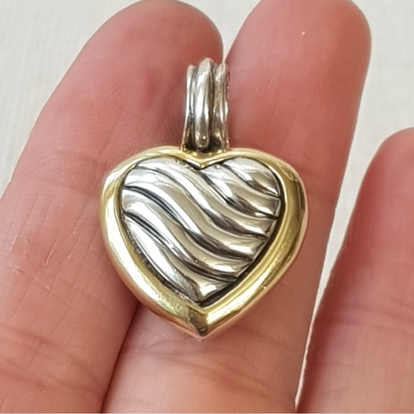 David Yurman Sterling & 18K Gold Large Cable Heart Locket Pendant - Picture 9 of 11
